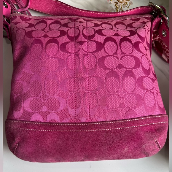 Coach Hot Pink Signature & Suede Bag #9362 - Picture 4 of 10